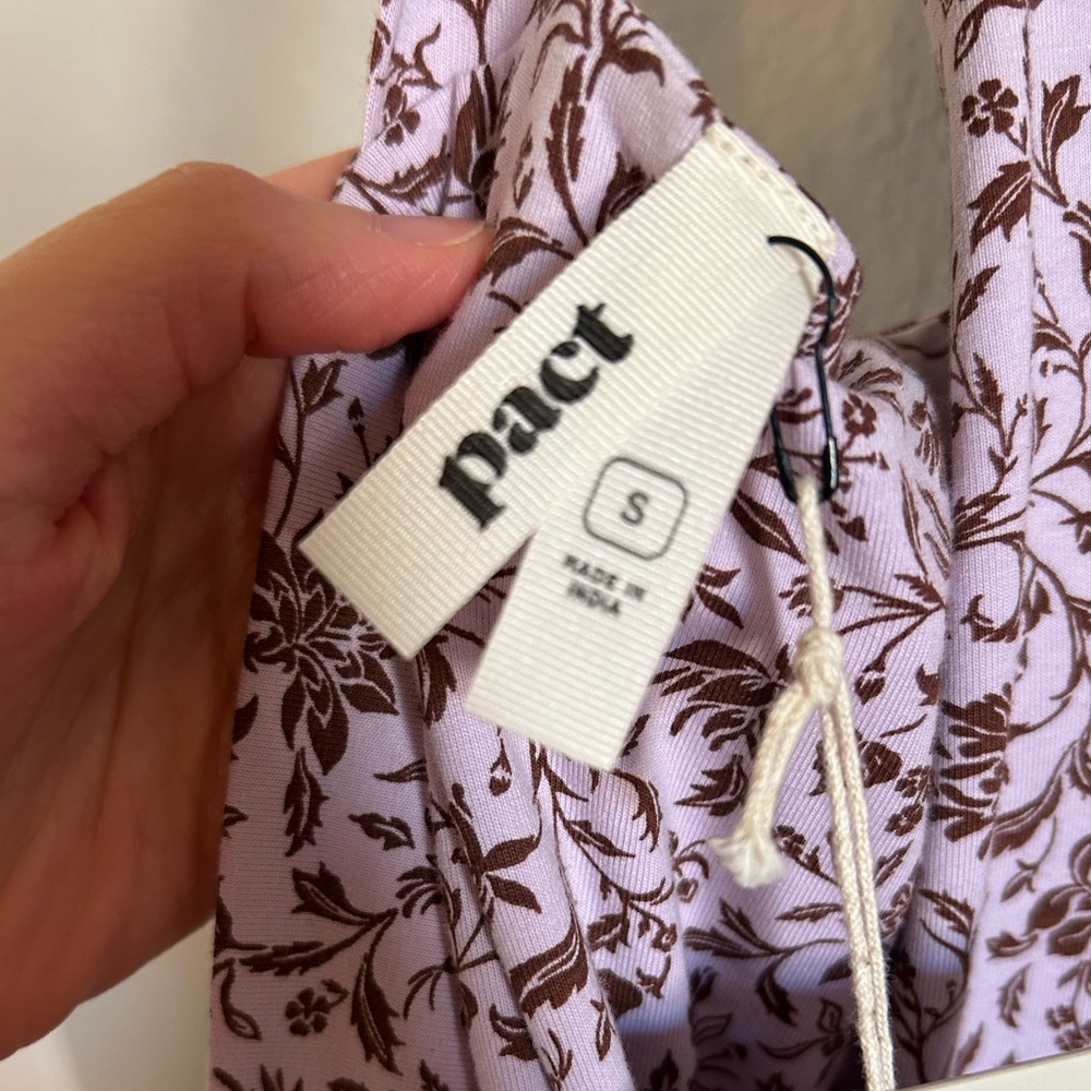 NWT Pact Purple Floral Fit & Flare Tieback Dress (Small) - Picture 8 of 8
